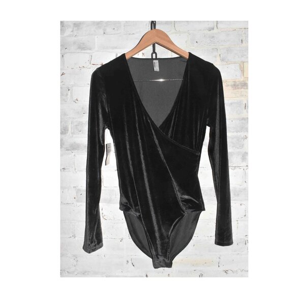 American Apparel Tops - NWT! American Apparel Crushed Velvet Gray Noir Bodysuit Size L!
